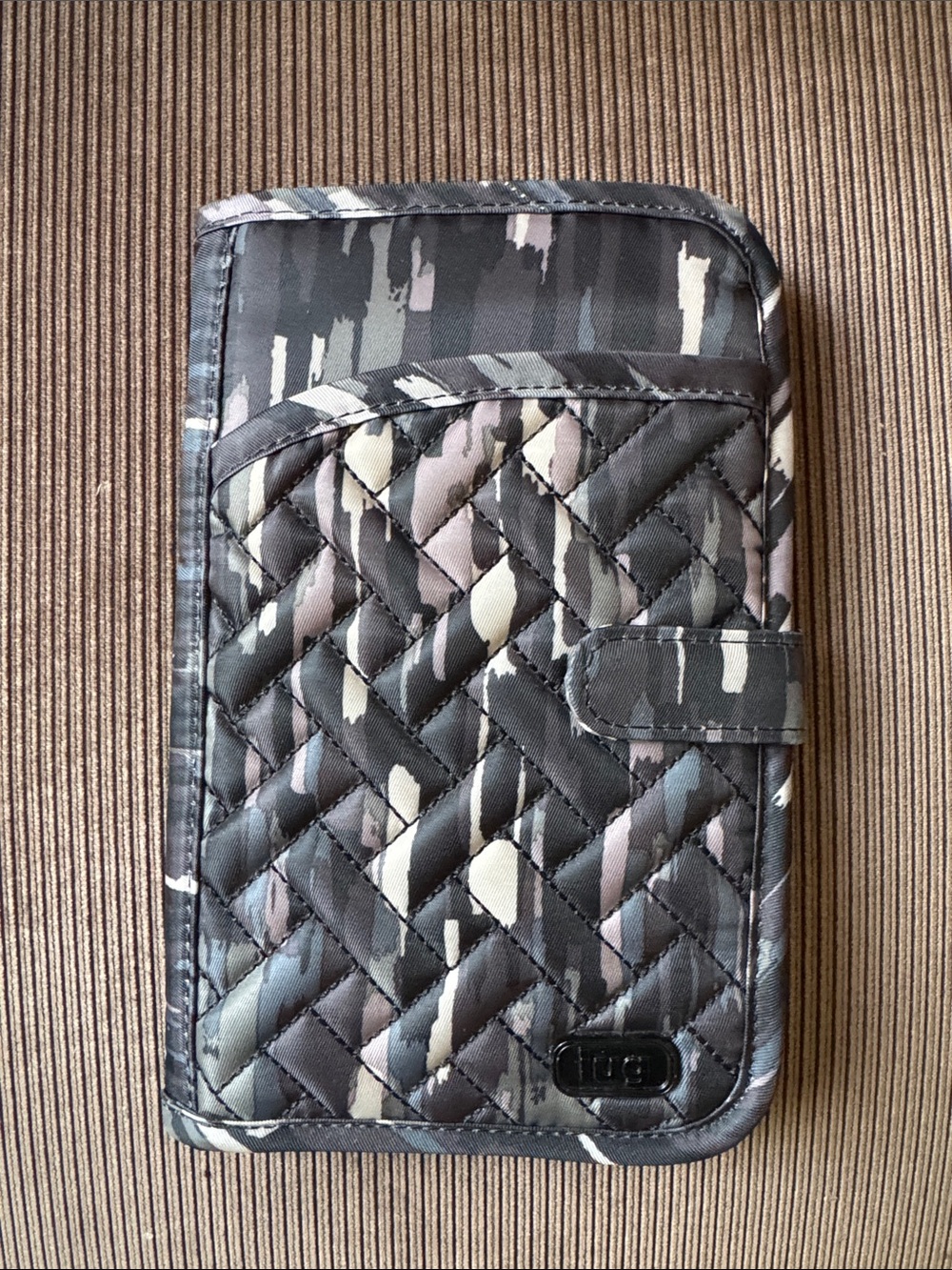 lug Tandem Snap Quilted Wallet in Black and Gray Camo